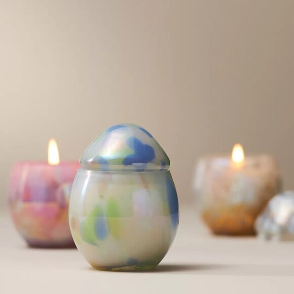 NEW Cheena Egg Fresh Fig Tree Glass Candle - Blue/Green, By Anthropologie - Picture 3 of 3